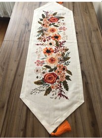 Resim Nakış Çiçek Desenli Runner Çok Renkli 