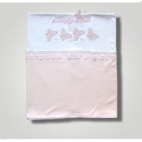 Resim Kız Bebek Battaniye Pudra Kelebek Nakışlı Bebek Arabası Örtüsü Puset Örtüsü Pembe 