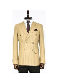 Resim Wessi Kruvaze Slim Fit Çizgili Krem Erkek Ceket 001 