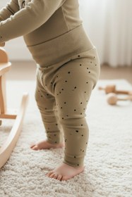 Resim Yüksek Bel Pantolon Bebek Cosmos Haki Organik Pamuk - Haki Dots / 12-18 Ay 