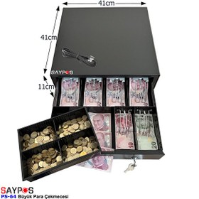Resim Saypos 6 Banknot Gözlü Yazarkasa Pos Bağlantılı ve Anahtardan Açılır Büyük Para Çekmecesi 41x41x11 CM 