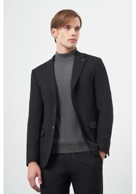 Resim İmza Siyah Armürlü Mono Yaka Tam Astar Esnek 6 Drop Slim Fit Classic Takım Elbise 1001245175 Siyah 