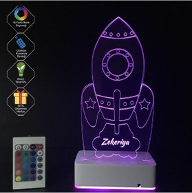 Resim Kişiye Özel Hediye 3D Roket Led Gece Lambası 