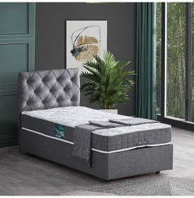 Resim Setaymobilya Baza, Tek Kişilik Eylül Baza + Başlık + Comfort Yatak Seti, Gri 