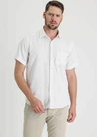 Resim Beyaz Kısa Kol Regular Fit Desenli Pamuklu Gömlek 