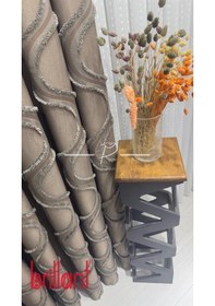 Resim Fon Perde Brillant Marka Tanjant Püsküllü Fon Pufy Nilda Antrsit Kahve 