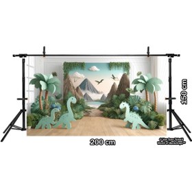 Resim Venspor Dinozorlar ve Dağ Manzarası ile Çocuk Temalı Arkaplan, 200x150cm, Fon, Duvar Örtüsü 
