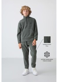 Resim Tommylife Tommy Life Haki Kalın Yumuşak Dokulu Standart Fit Nakışlı Polar Erkek Çocuk Eşofman Takım - 11218 Haki 