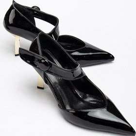 Resim Kadın Stiletto Siyah Rugan Baretli İnce Topuklu-3637 Siyah 