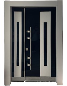 Resim Çelik Kapı Modelleri Beyaz Siyah Camlı Düz Model Bina Kapısı Sağ 