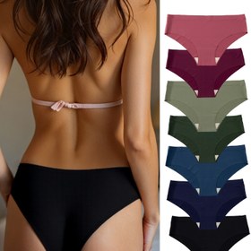 Resim 7 adet Kadın Dikişsiz Görünmez Yüksek Bel İç Çamaşırı - Yumuşak Nefes Alabilen Hızlı Kuruyan Minimalist Düz Renkler (Pembe, Yeşil, Mavi, Siyah) Günlük ve Aktif Giyim İçin, Yüksek Bel İç Çamaşırı, Pürüzsüz Dokulu 