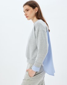 Resim Oversize Sweatshirt İki Farklı Kumaş Kullanımlı Bisiklet Yaka Uzun Kollu 