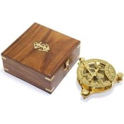 Resim 9024151033800drvs - Ahşap Kutulu El Yapımı Pirinç Güneş Saati Ve Pusula 