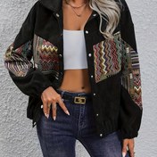 Resim Tribal Baskı Düğme Ön Ceket, İlkbahar Ve Sonbahar İçin Rahat Uzun Kollu Ceket, Kadın Giyim 
