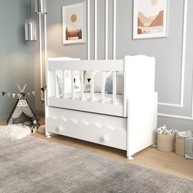 Resim Çekmeceli Sallanır Anne Yanı Ahşap Bebek Beşiği 