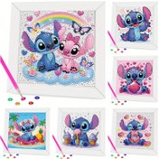 Resim 1 Adet 6 Parça Disney Stitch 3D Elmas Boyama DIY Seti, Araçlar Dahil, Oturma Odası Yatak Odası Dekorasyonu Karikatür Yaratıcı Hediye 