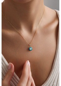 Resim Gianfranco Lacivert &mavi Mineli Çift Taraflı Nazar Boncuğu Kolye 45 Cm 