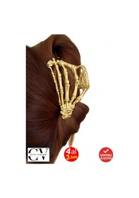 Resim İskelet El Tasarımlı Metal Mandal Saç Tokası Altın Renk 9 Cm Rock & Gotik Stil Şık Aksesuar Altın 