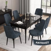 Resim Canisa Concept Iza Serisi,80 X 132 cm Mdf Açılabilir Siyah Mermer Desen Mutfak Masa Takımı, 6 Sandalye 
