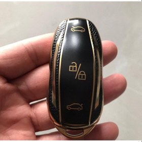 Resim Tesla Uyumlu Model Y Tipi Anahtar Koruma Kılıfı Gold - Siyah 
