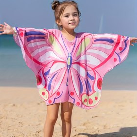 Resim Bebe Kız Pembe Kelebek Şifon Kapak - Hafif, Nefes Alabilir ve Esnek Yaz Plaj Elbisesi ile Canlı Çiçek ve Kelebek Tasarımı, Gece ve Tatil için Bol Kesim Yuvarlak Yaka, Bebe Kız Kıyafeti, Plaj Giysileri, Günlük Çocuk Giyimleri, Yumuşak Dokulu Giyim 