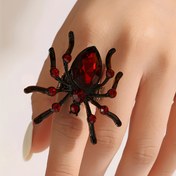 Resim 1 Adet Gotik Örümcek Yüzüğü - Kırmızı Taşlı Halloween Takısı, Kostüm Partileri İçin Kadınlar İçin Örümcek Yüzük, Günlük Kullanım Gotik Mücevheri - Halloween Tutkunları İçin Hediye, Detaylı Tasarım, Kaplama Bitişli, Cesur Tasarım, Özenle İşlenmiş 