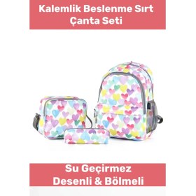 Resim Enenstyle Fermuarlı Geniş 1.kalite Su Geçirmez Desenli Bölmeli Üçlü Okul Kalemlik Beslenme Sırt Çanta Seti 