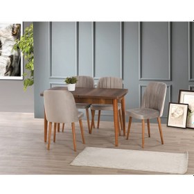 Resim Barok Ceviz Havuz Mutfak Sandalye Babyface V-05 70 110+30 Kelebek Açılabilir Masa Takımı Ahşap 