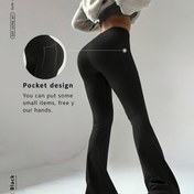 Resim Kadınların Yüksek Bel Cep Detaylı Flare Bacaklı Yoga Pantolonları - Fitness, Egzersiz ve Açık Hava Aktiviteleri için Hafif Gri, Esnek ve Nefes Alabilen, Pantolon Giyin|Minimalist Tasarım|Cep Tasarımı 