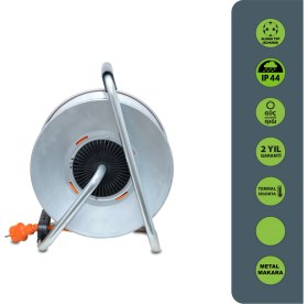Resim Bylion Mmp Serisi IP44 Makaralı Seyyar Uzatma Kablosu 20 Metre 3g2,5mm² (Türk Malı, Yüksek Darbe Dayanımı, Metal Sac, Dış Mekan, Su Sıçramalarına Karşı Korumalı, Turuncu Kablo, Termal Sigortalı) 