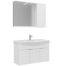 Resim Orka Banyo Dolabı Purus 100 Cm Asma Banyo Dolabı Takımı Spot Aynalı Beyaz 