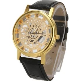 Resim Hanyang Altın Siyah Moda Gündelik Erkek Saati, Mekanik Ifadeye Sahip Olmayan, Kayış Oymalı Çift Masa Modeli, Erkekler ve Kadınlara Yöneliktir. (Yurt Dışından) 