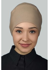 Resim Altobeh Kadın Pratik Dikişsiz Bağcıklı Kaymayan Tesettür Penye Bone - Koyu Bej 