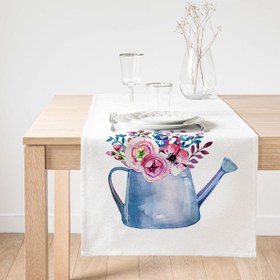 Resim Sulu Boyalı Çiçek Desenli Dijital Baskılı Dekoratif Süet Runner 