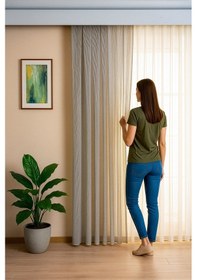 Resim Keten İçeren Tül Perde Doğal Natural Ütü İstemez Salon Oturma Odası Yatak Odası Antre Siyah 