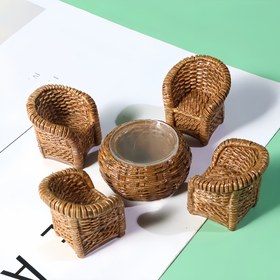 Resim 5'li Paket, Mikro Bambu Dokuma Mobilya Seti, Ev Dekorasyonu için Reçine El Sanatları Heykeli 