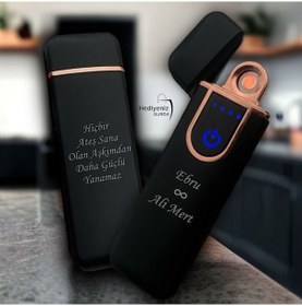 Resim Silvio Monetti İsme Özel Usb Şarjlı L Çakmak Çift Yön Baskı 