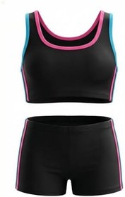 Resim Endeep Kız Çocuk Siyah-Pembe Bustiyer Şortlu Yüzücü Mayo Bikini Takımı 