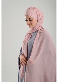 Resim Hürrem Bone Pudra Pratik Hazır Geçmeli Bone Şal Şifon Kendinden Boneli İki Bantlı 1452 06 Pudra 