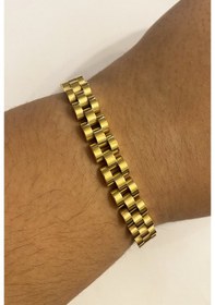 Resim Celikchi Erkek Hasır Model İnce Gold Renk Çelik Bileklik 