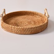 Resim 1 adet El Yapımı Rattan Servis Tepsisi - Çift Kulaklı Çay Tepsisi, Meyve Tabakası, Ekmek Atıştırmalık Sepeti, Depolama Dokuma Sepeti, Isı Yalıtımı Trivet Mat - Ev Mutfak Malzemeleri İçin Mükemmel 