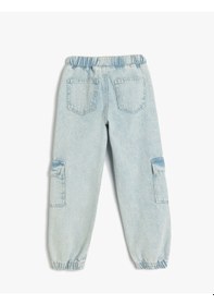 Resim Koton Pamuklu Beli Bağcıklı Cepli Jogger Denim Pantolon Lıght Indıgo 5skg40075ad Açık Mavi 