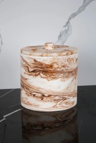 Resim Mermer Desenli Beton Çöp Kovası Banyo Mutfak Tuvalet Wc 18 Cm 4 Litre Bej 