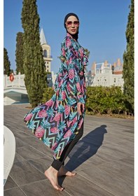 Resim Remsa Mayo Remsa Tesettür Mayo Üzerine Tek Kaftan Kimono Pareo Rp018 Ananas Siyah 