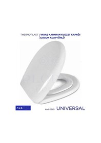 Resim Universal Çocuk Adaptörlü Çift Kullanım Yavaş Kapanan Klozet Kapağı Oval C Form Parlak Beyaz 
