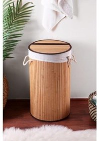 Resim Katlanır Bambu Kirli Çamaşır Sepeti Yuvarlak Diğer 