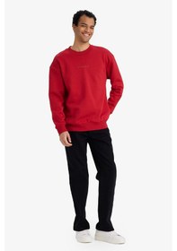 Resim Defacto Boxy Fit Bisiklet Yaka İçi Yumuşak Tüylü Baskılı Sweatshirt X8282az25aurd349 Kırmızı-rd349 