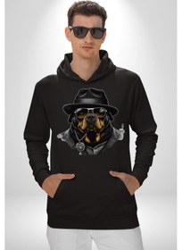 Resim Mafya Rottweiler Kadın Erkek Siyah Kapüşonlu Sweatshirt Hoodie Siyah 