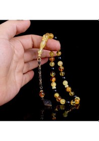 Resim Zirkon Taşlı Püsküllü Renk Karması Doğal Damla Kehribar Tesbih 