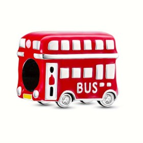 Resim 1pc Bakır Kırmızı Çift Katlı Otobüs Boncuk, Gümüş Kaplama, Yılan Kolye Uyumlu, DIY Takı Yapımı, Kadınlar İçin Moda Aksesuarı 